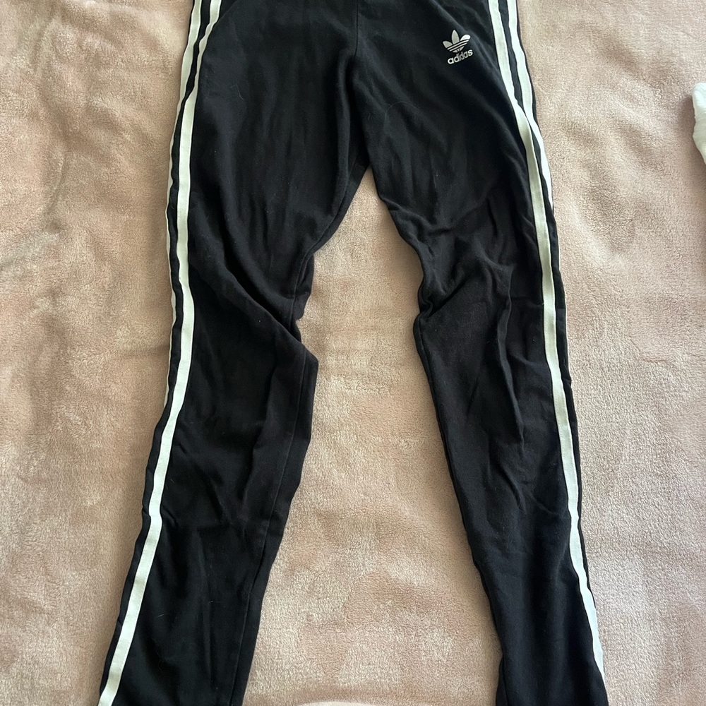 Adidas Kids Black Joggers with White Stripes